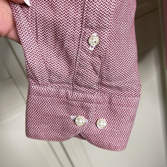 Oscar De La Renta Men’s Button Up Shirt 18 (34-35) Red Herringbone Dressy - Picture 10 of 14
